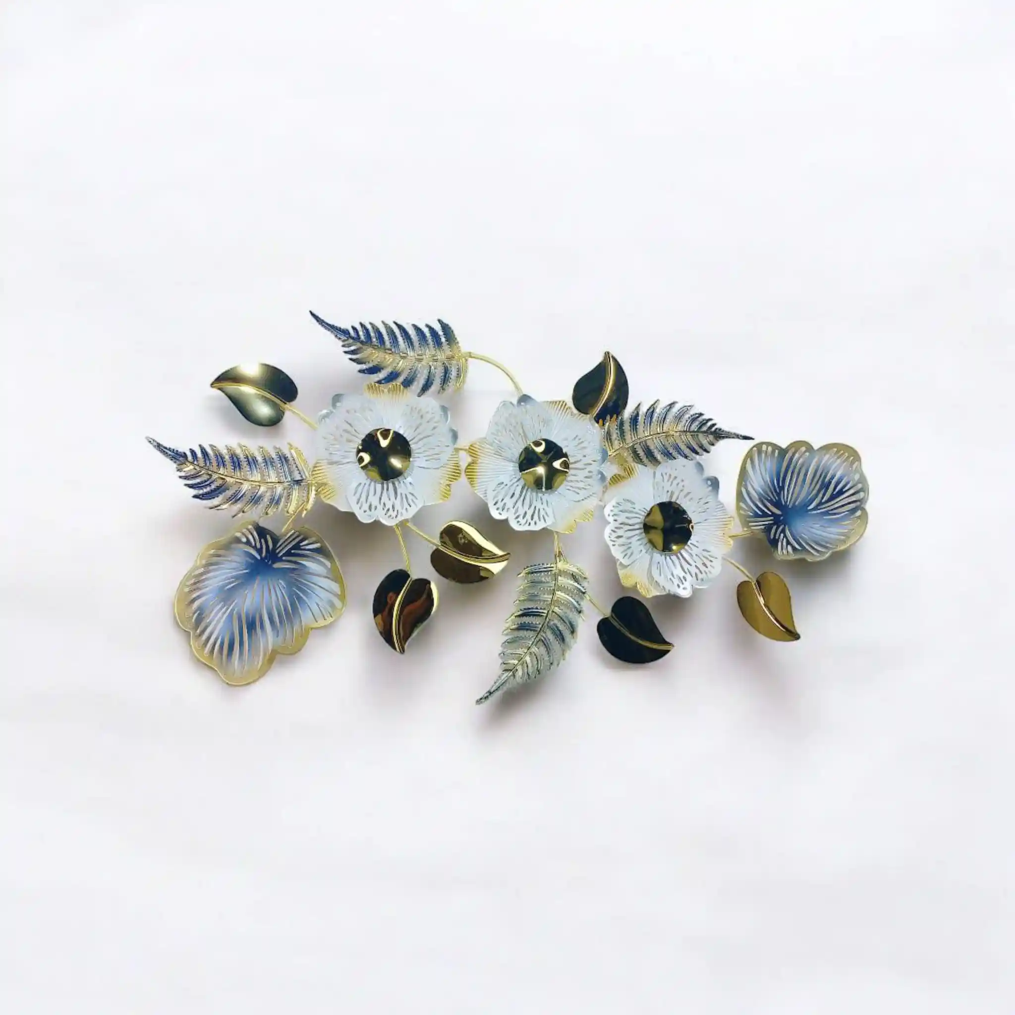 Glossy Leaves with Flower Decorative Metal Wall Art