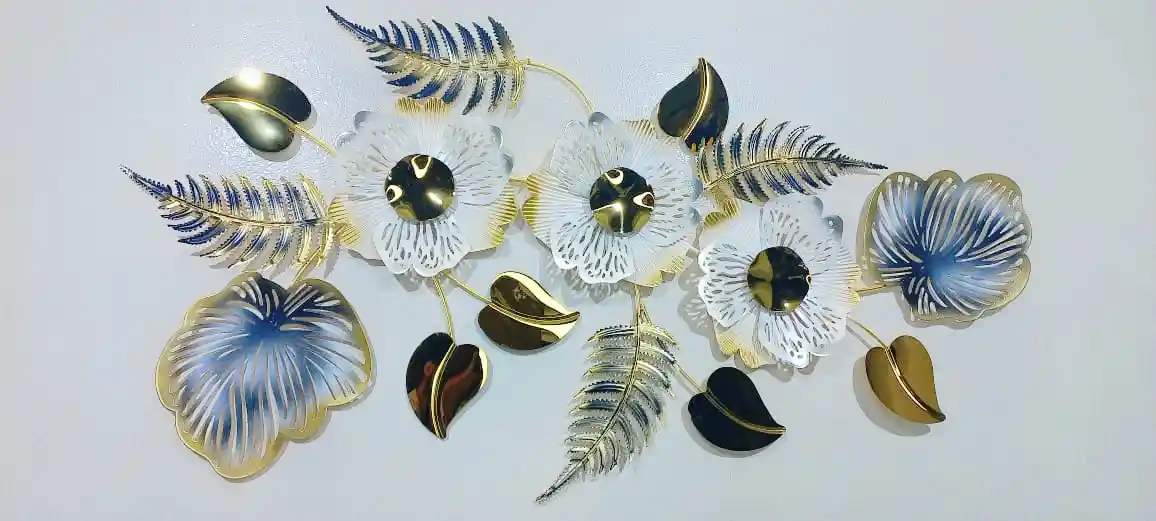 Glossy Leaves with Flower Decorative Metal Wall Art