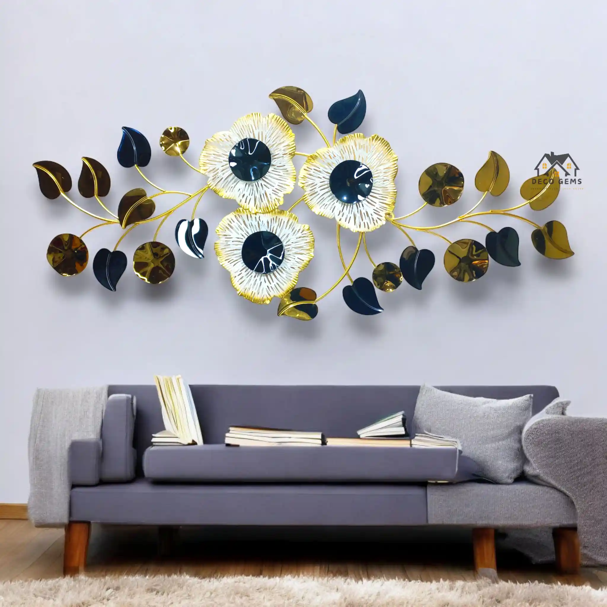 Glossy Leaf With Floral Wall Decor - 17665