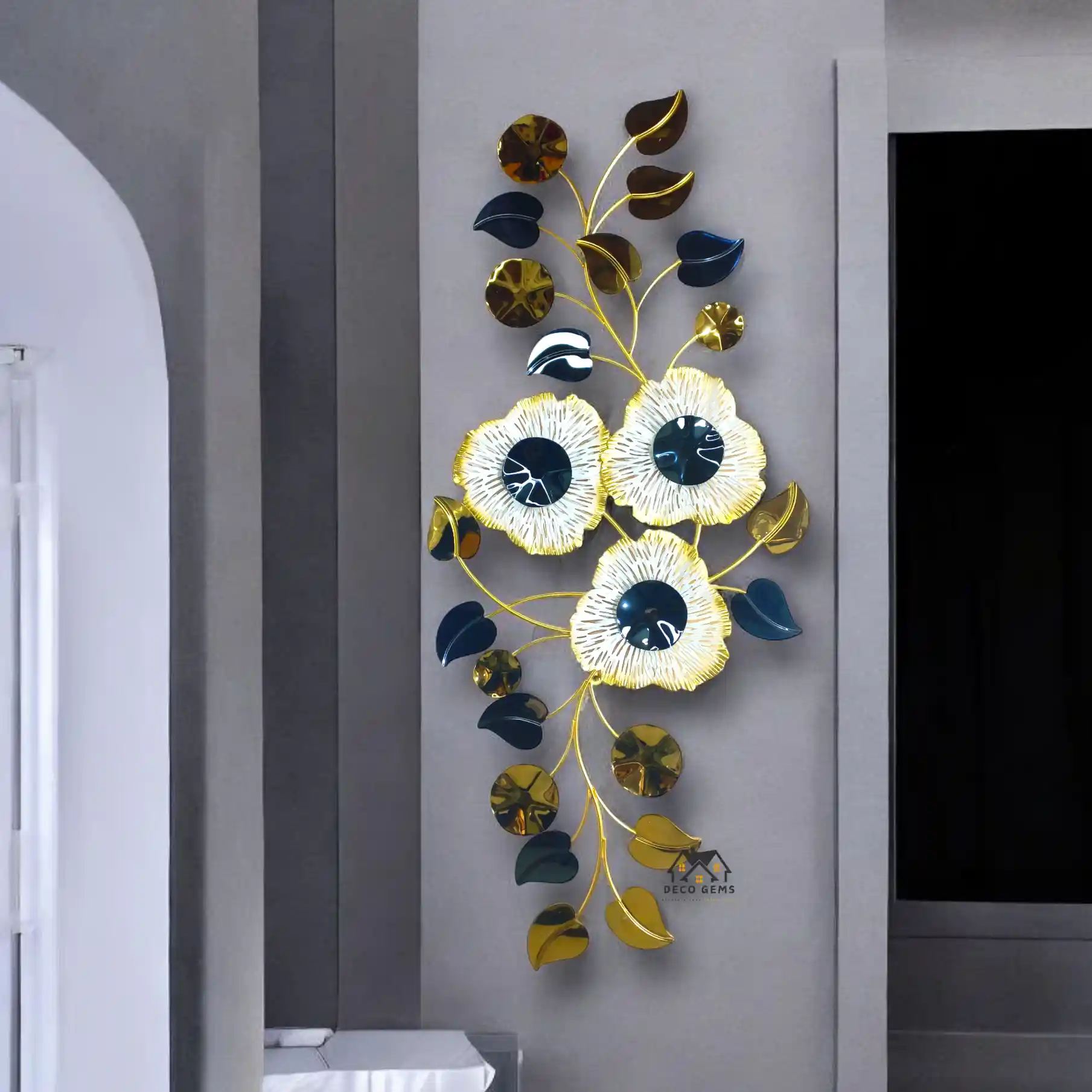 Glossy Leaf With Floral Wall Decor - 17665