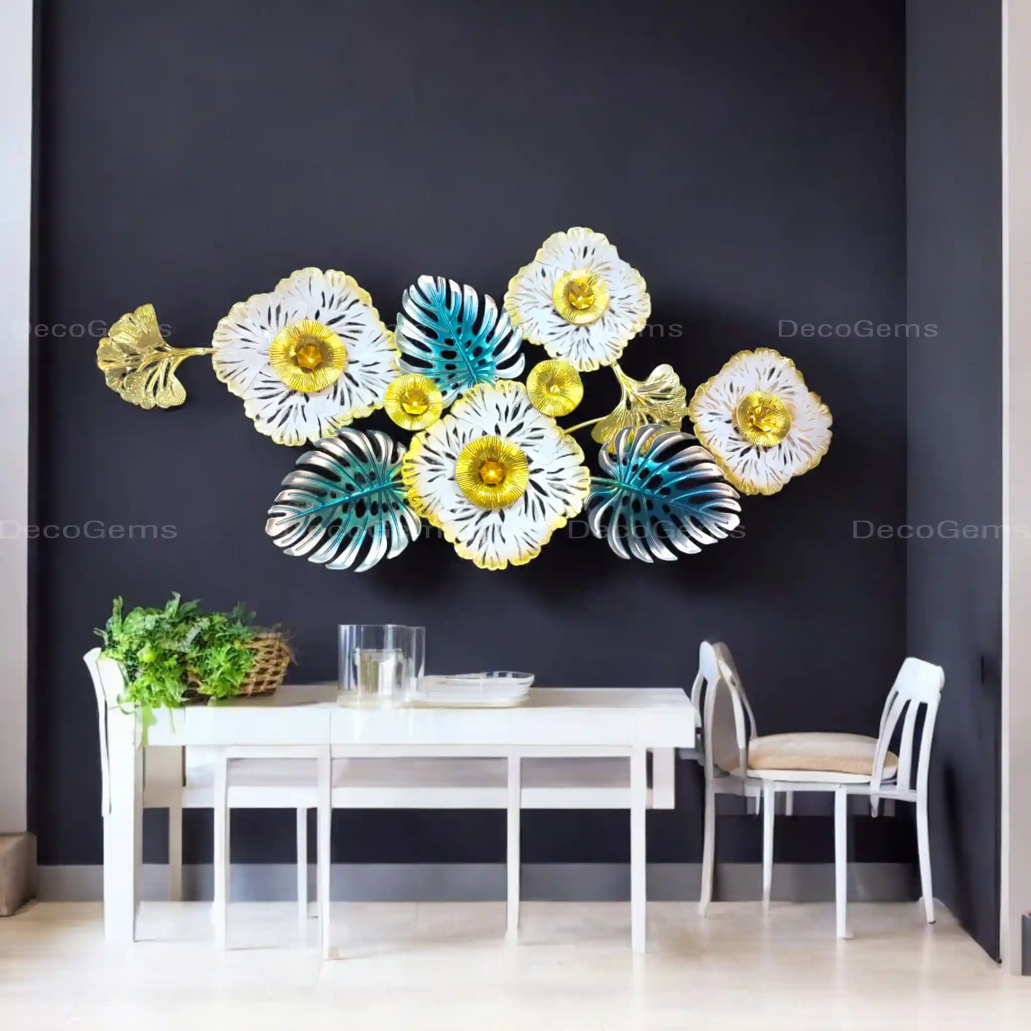White Flower & Green Leaf Designed Wall Décor - 17657