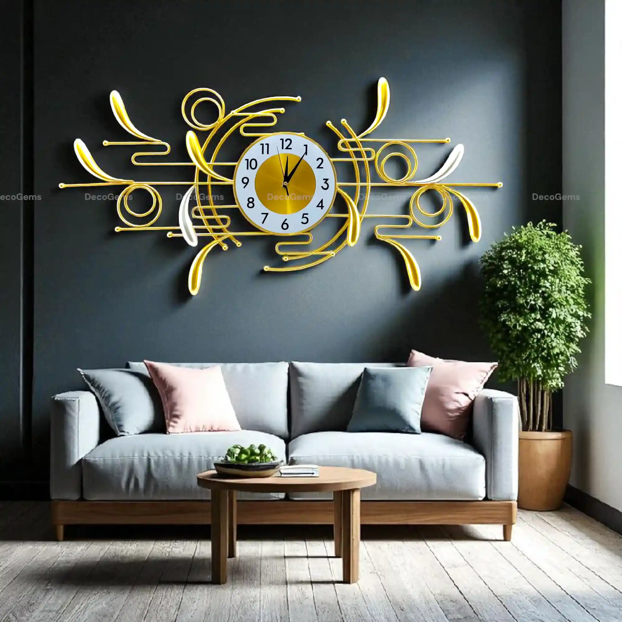 Golden Minimal Designed Wall Decor Clock- 17461