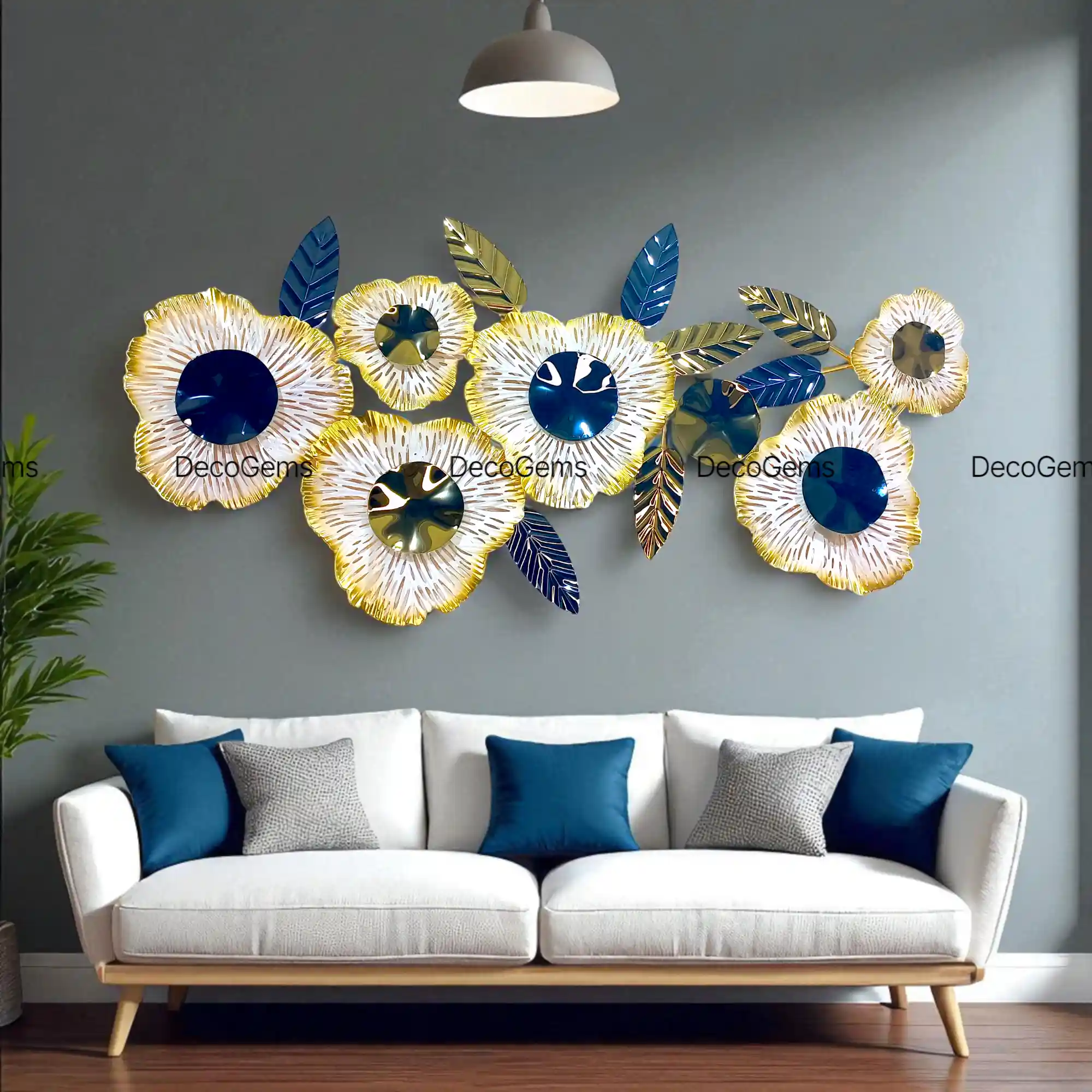 Golden & Blue Metal Decorative Wall Art- 17661