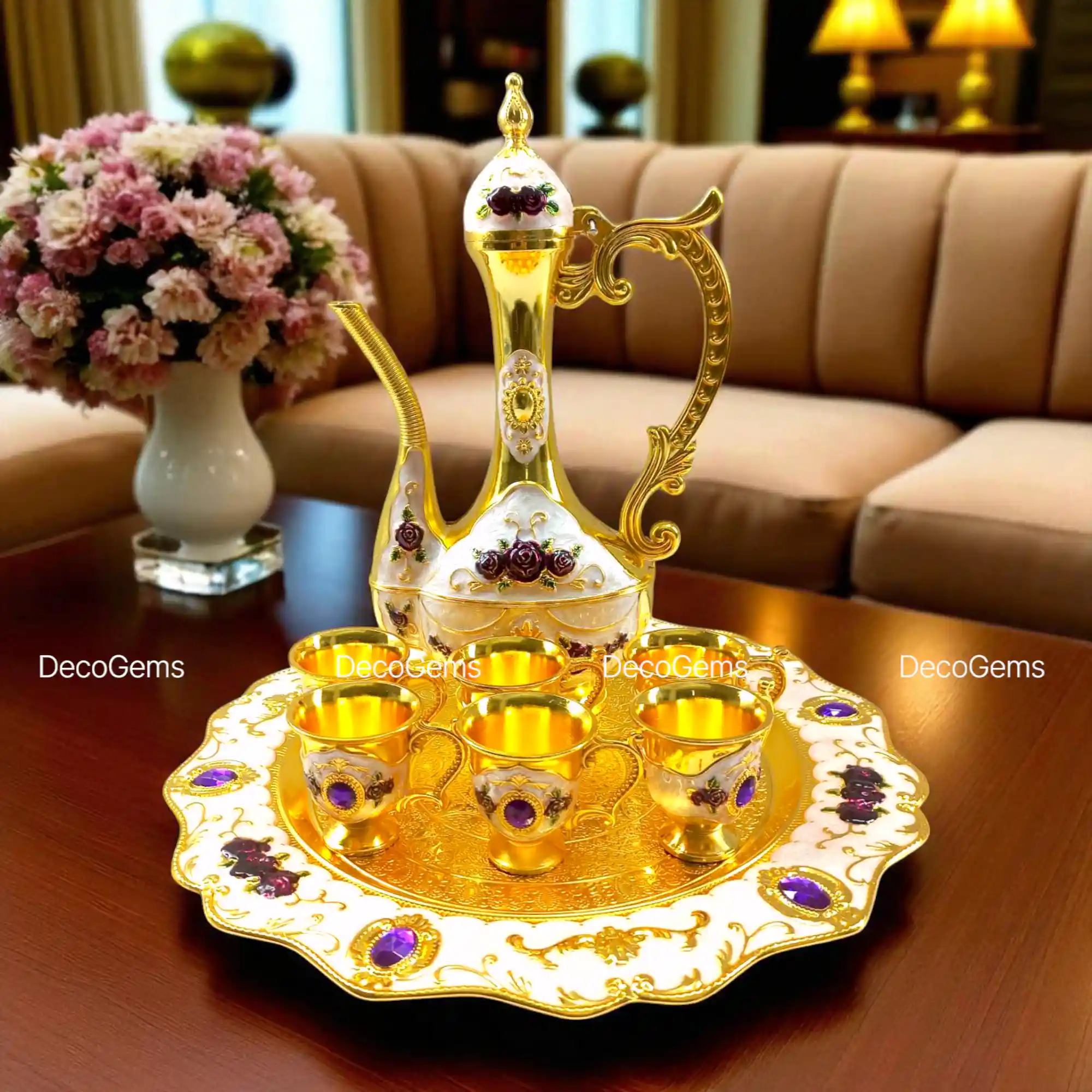 Purple Stone & Floral Designed Turkish Surai Set - 16983