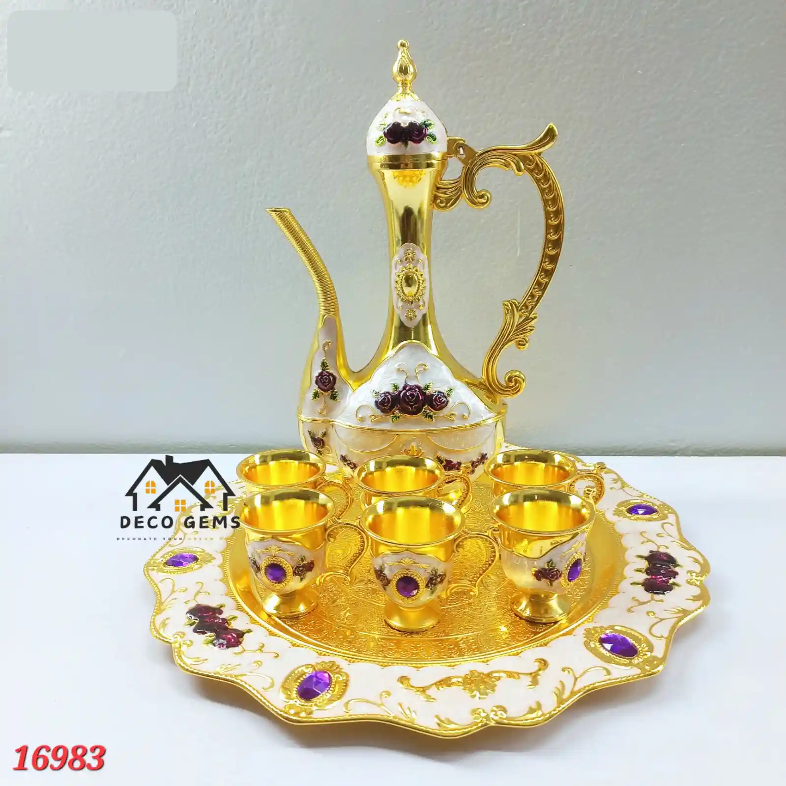 Purple Stone & Floral Designed Turkish Surai Set - 16983