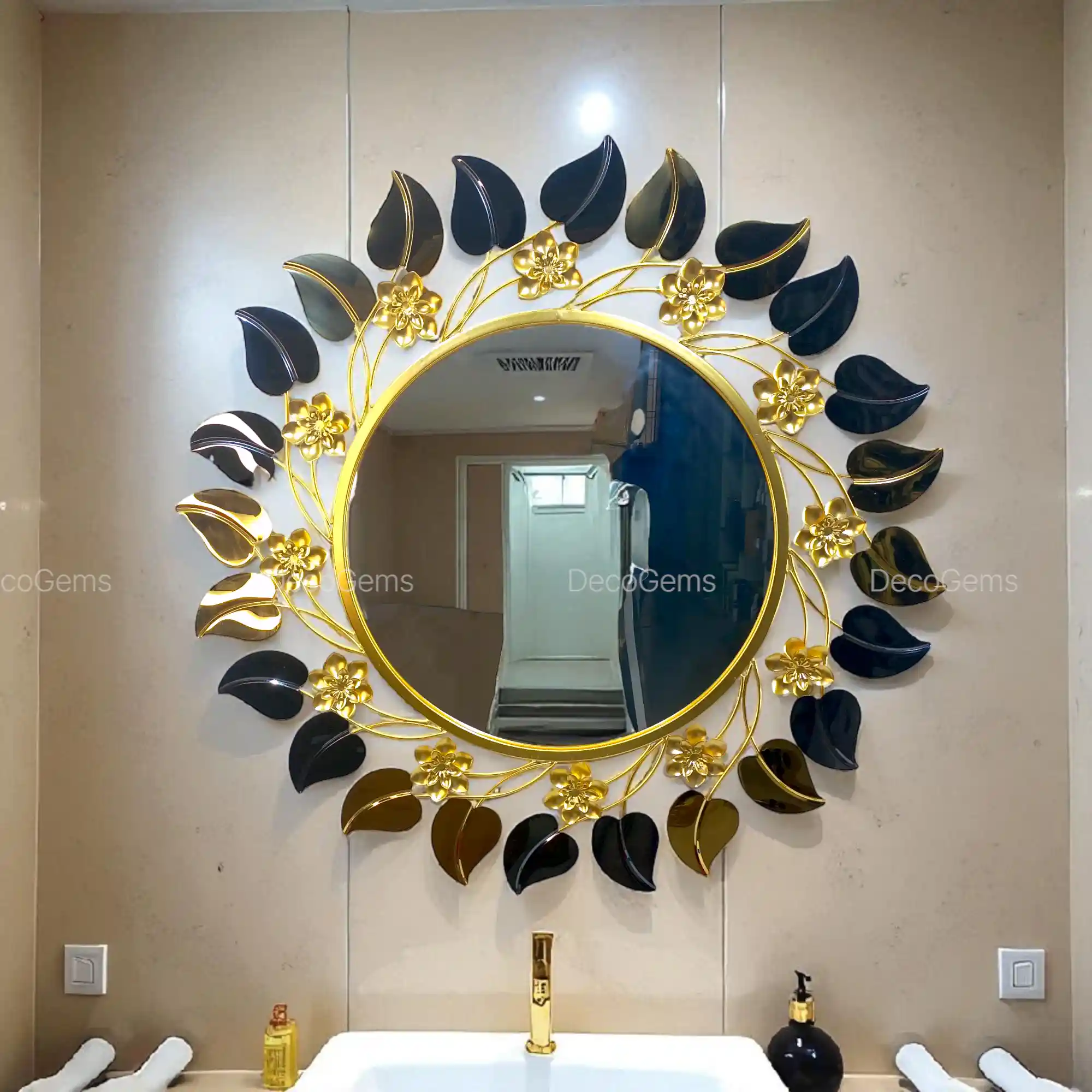 Metal Glossy Leaf Decorative Wall Mirror - 17695