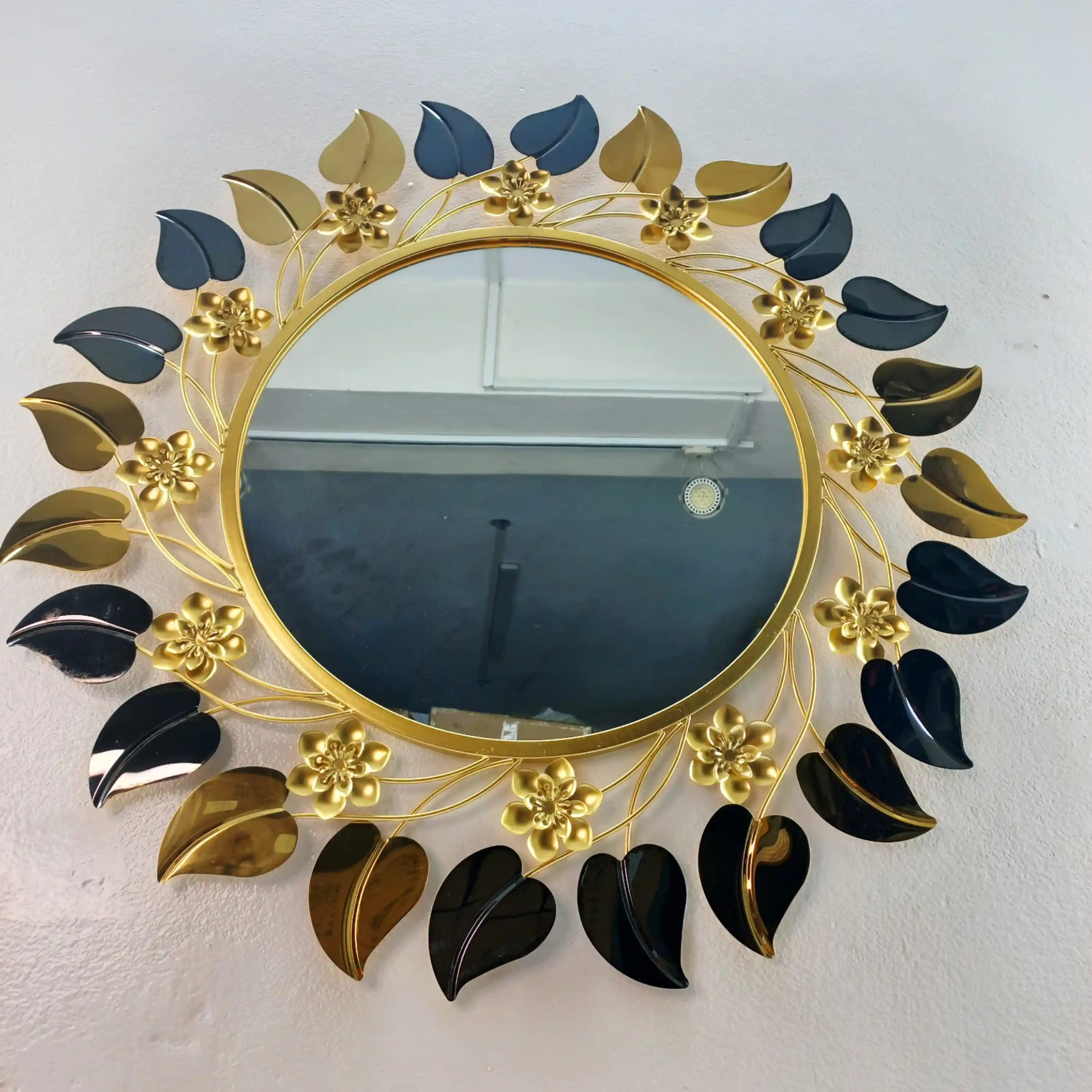 Metal Glossy Leaf Decorative Wall Mirror - 17695