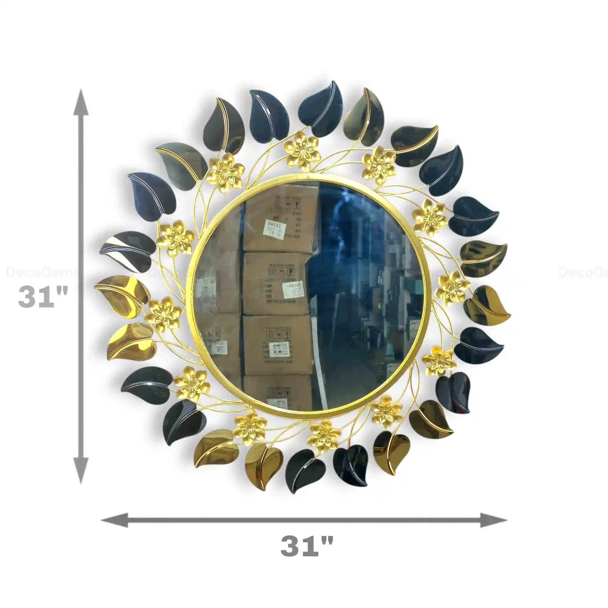 Metal Glossy Leaf Decorative Wall Mirror - 17695