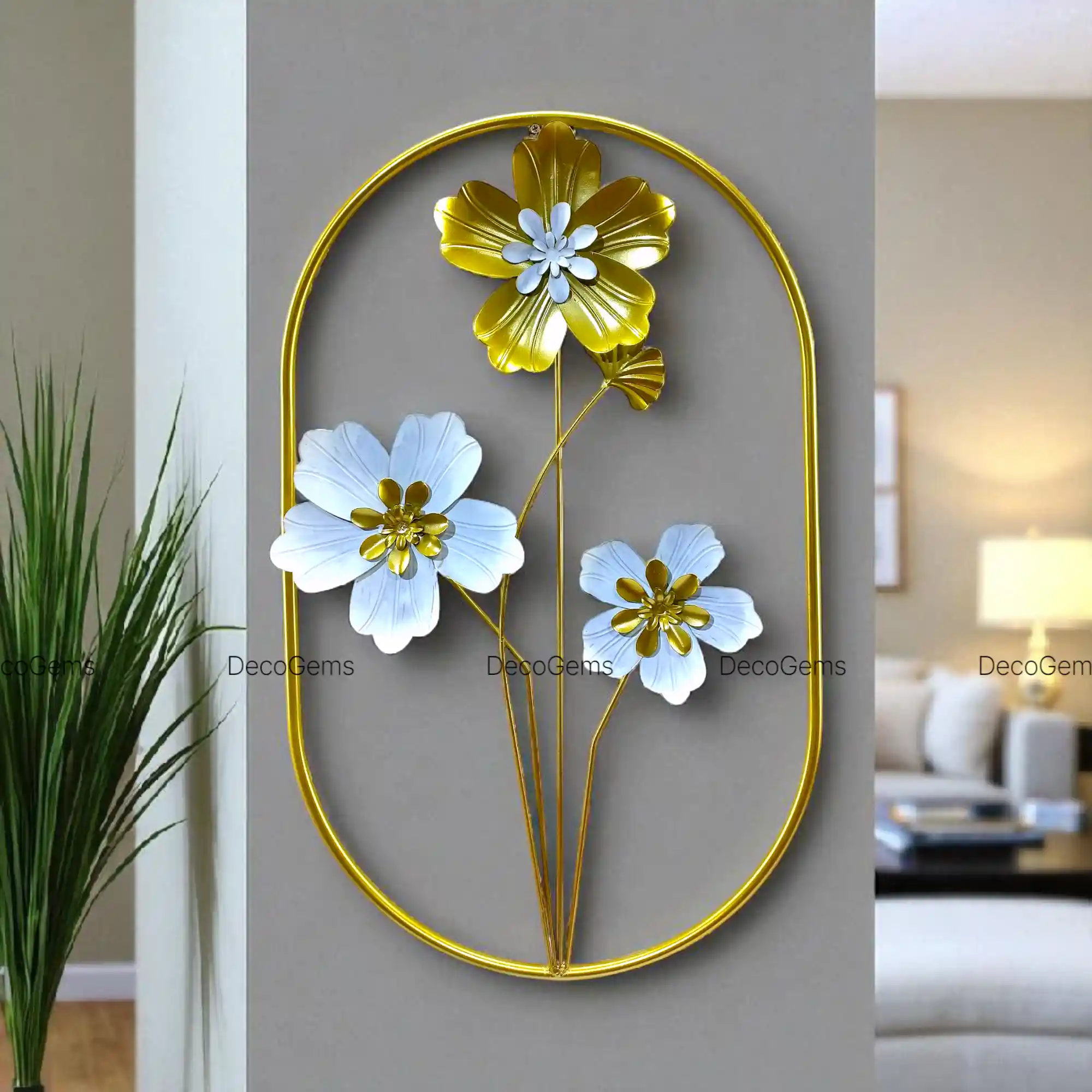 Metal Golden-White Floral Wall Art- 17765