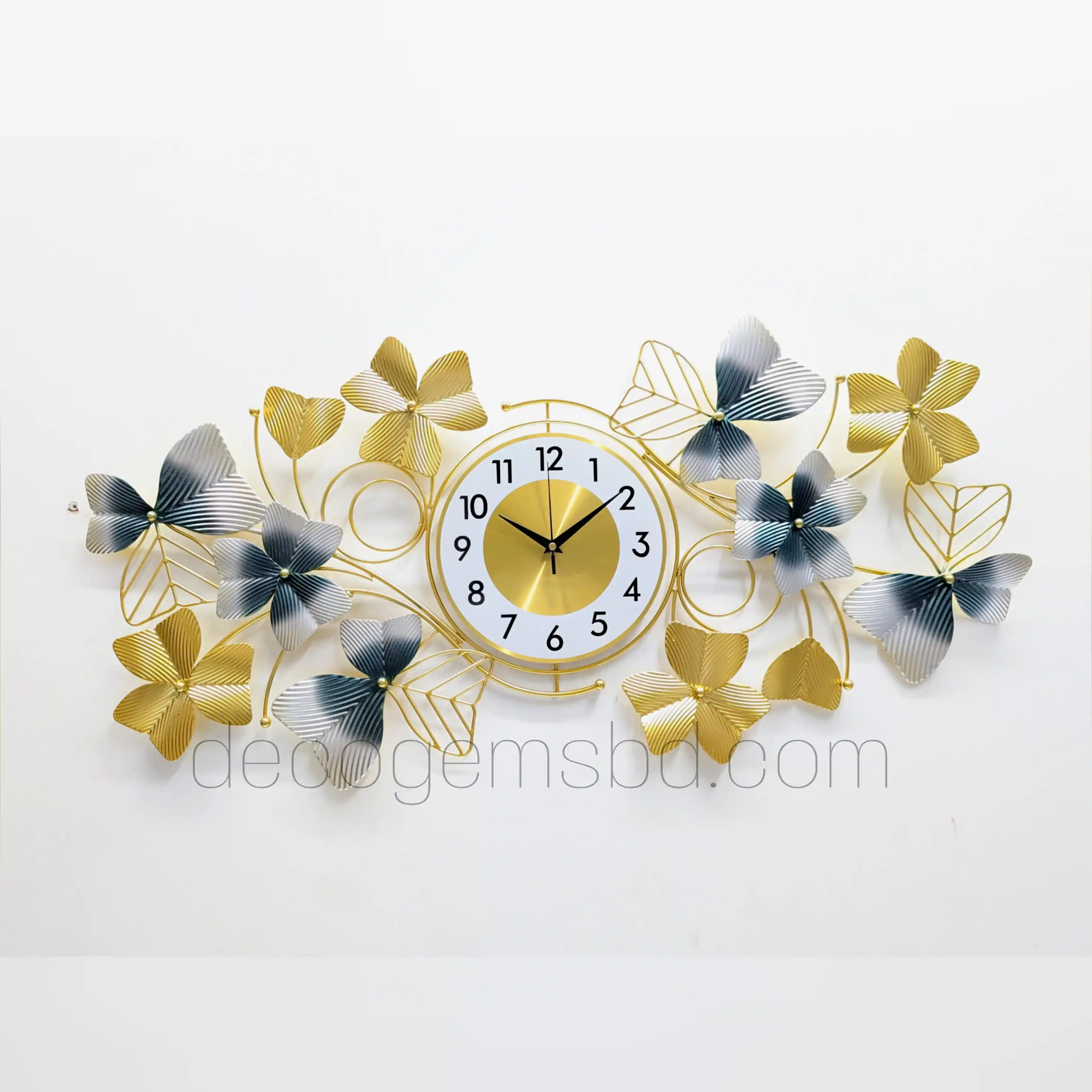 Metal Leaf Designed Wall Decor Clock - 24/6