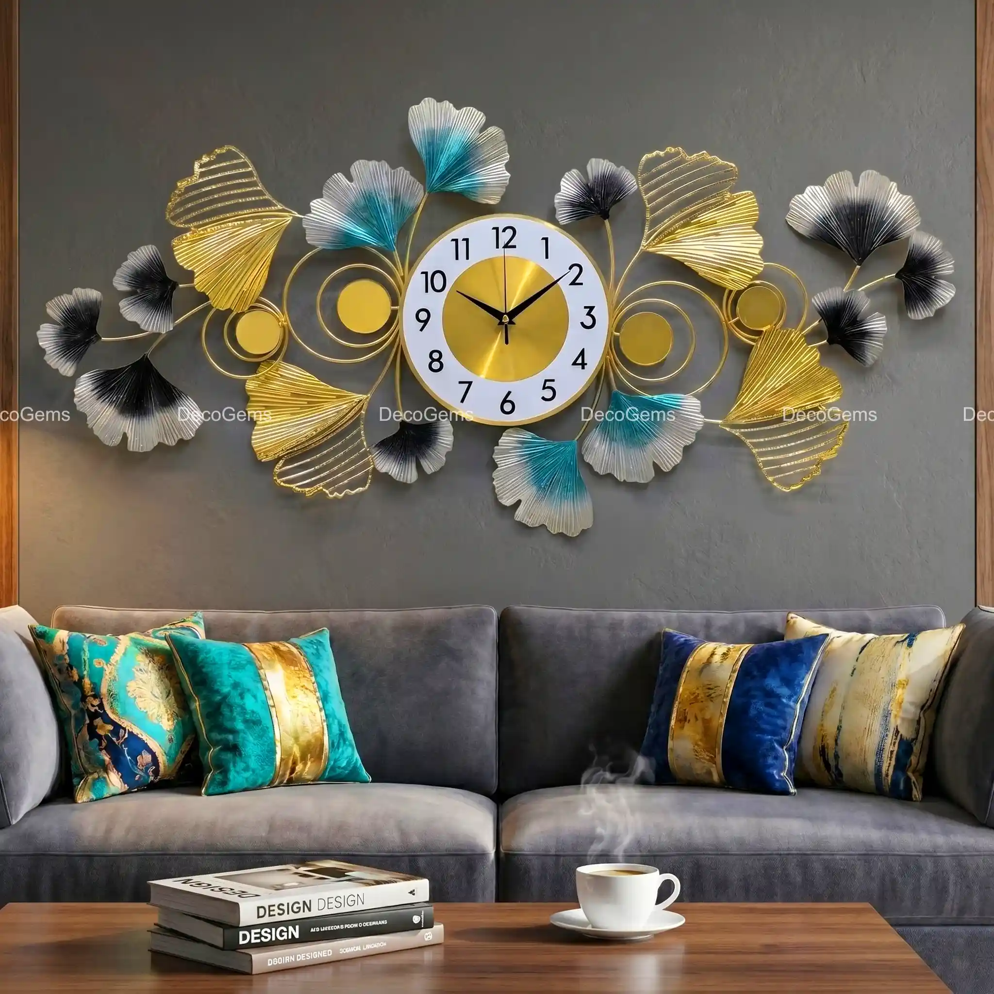 Metal Gingko Leaf Designed Wall Decor Clock - 24/6